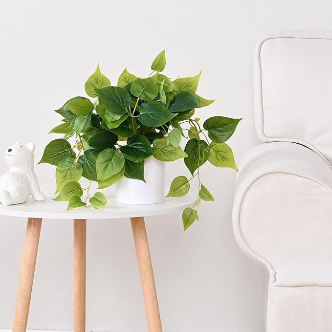 Waipfaru Faux Plants Indoor with Plastic Pots, Realistic Small Fake Plants, Fake Plants with Pothos, Fake Potted Plants, Artificial Plant for Home Shelf Bathroom Kitchen Office Indoor Outdoor Decor