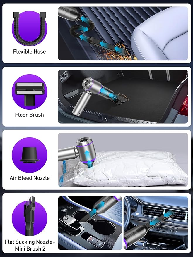 Vacuum/Air Duster 80,000RPM Super Power Mini Car Vacuum Cleaner 4-in-1 air Blower Gun Air Duster & Air Blower & Pump Hand Electric air Duster Handheld dust Blower Blower Cordless (Purple)