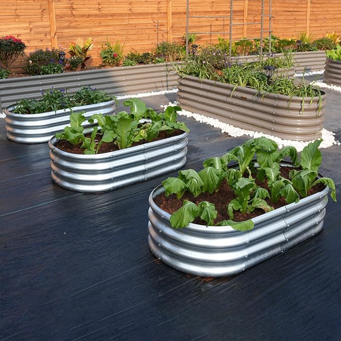 4x2x1 ft Galvanized Raised Garden Bed Outdoor, 3-Pack 12" Tall Metal Planter Boxes for Planting Vegetables, Flowers, Herbs, Tomato - Corrugated Rust-Resistant Elevated Garden Beds Kit, Silver