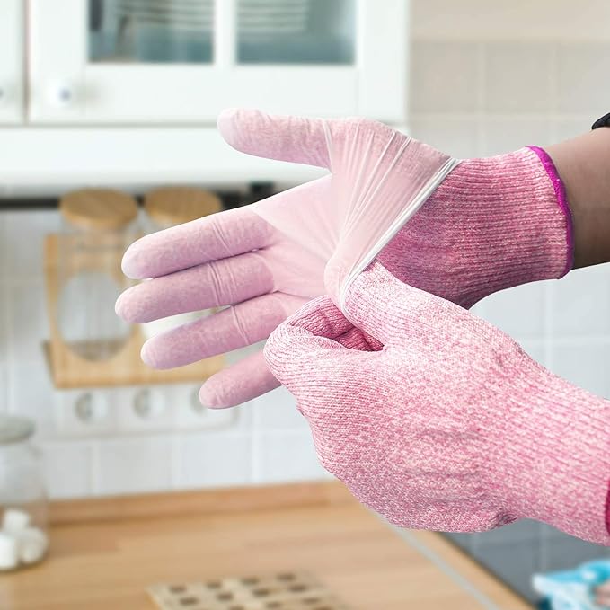 Evridwear Cut Resistant Gloves Food Grade Level 5 Kitchen Safety Protection (Large, Pink)