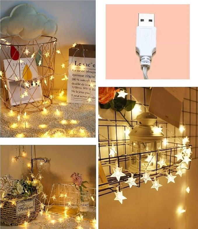 33ft 80 LED USB Star String Lights – Warm White Fairy Lights for Bedroom, Wedding, Party, Christmas, Indoor & Outdoor Decoration