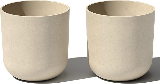 Veradek Round Lima Plastic Planter Pots for Indoor/Outdoor Garden Use, Sand Color, 5 Year Warranty