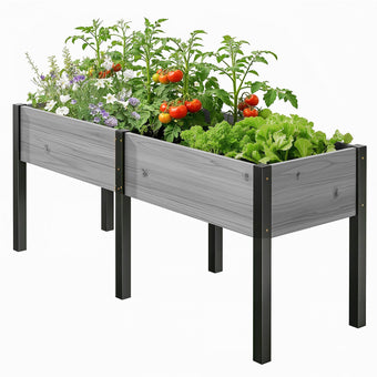SUNYRISY Dual Wooden Raised Garden Bed Outdoor with Metal Legs