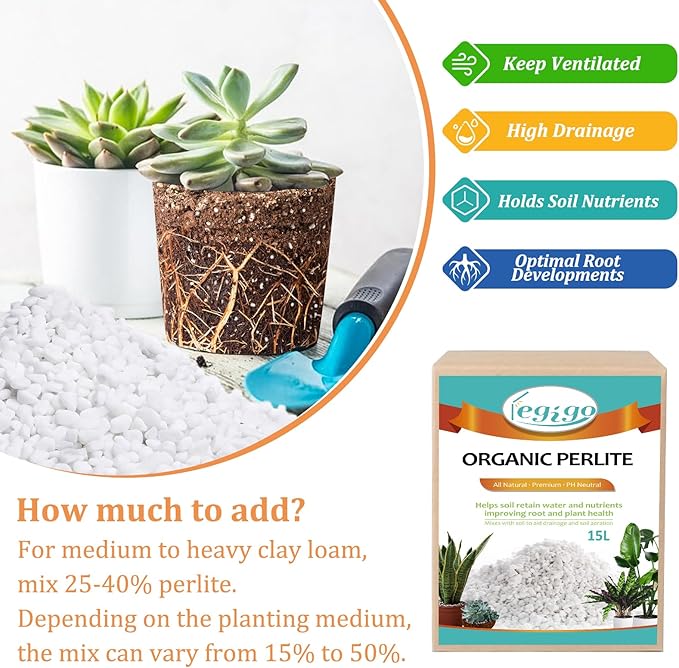 Legigo 15 Quarts Organic Horticultural Perlite for Plants Indoor- Natural Horticultural Soil Additive Conditioner Mix for Improves Drainage, Ventilation and Root Growth