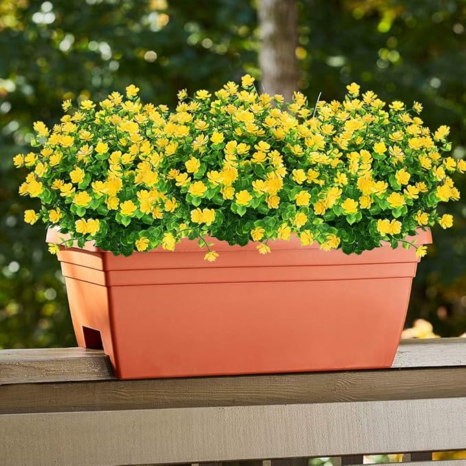 ArtBloom 24 Bundles Outdoor Artificial Flowers UV Resistant Fake Boxwood Plants, Faux Greenery for Indoor Outside Hanging Plants Garden Porch Window Box Home Wedding Farmhouse Décor (Yellow)