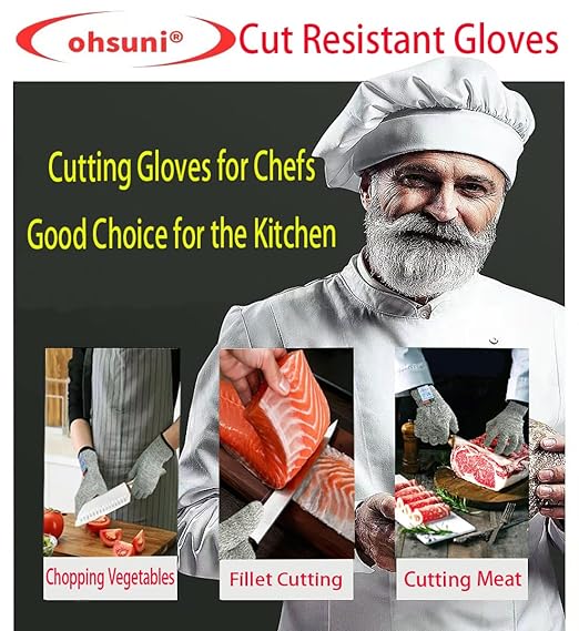 Cutting Gloves, 2 Pairs of Cut Resistant Gloves Food Grade, Cut Resistant Gloves for Kitchen, Oyster Shucking, Fish Fillet Processing, Carving Wood and Gardening(Medium-Grey)