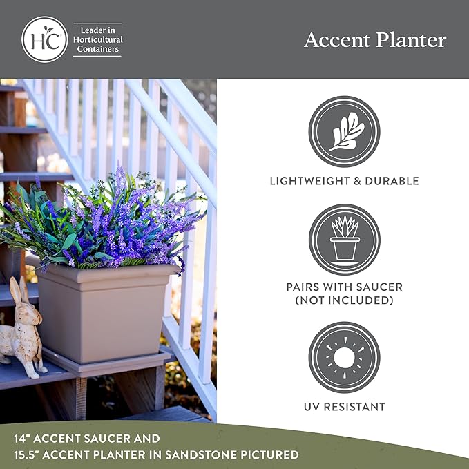 The HC Companies 12.5 Inch Accent Square Plant Pots with Drainage, Lightweight UV-Resistant Plastic Planters for Indoor & Outdoor Plants, 2-Pack Flower Pots for Garden, Office & Home Decor, Chocolate