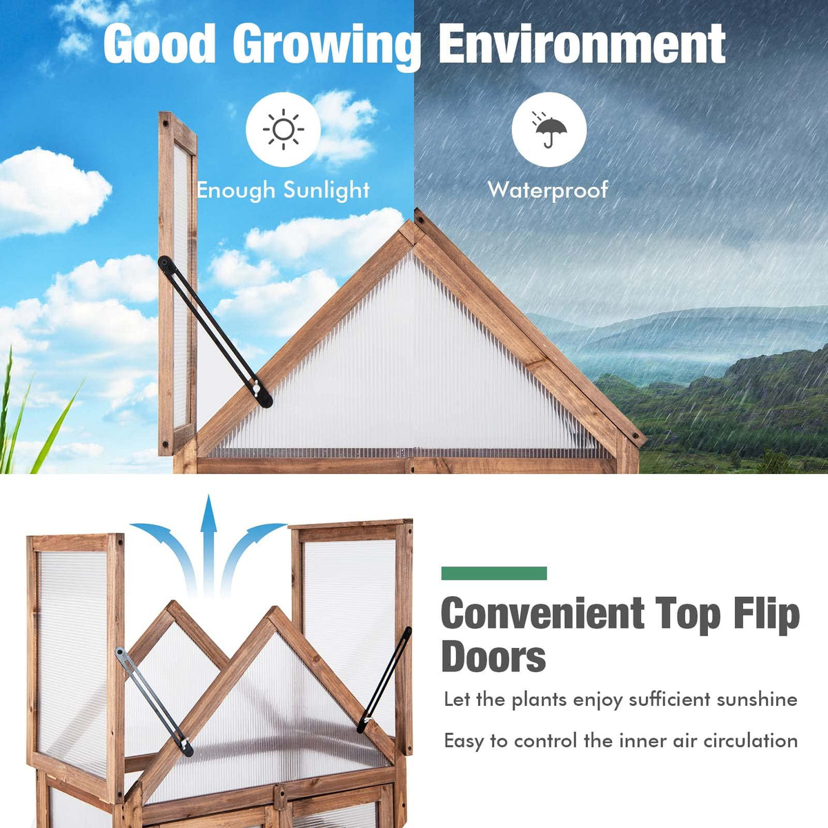 GRAFFY Wooden Cold Frame Greenhouse with 3 Removable Shelves for Outdoor