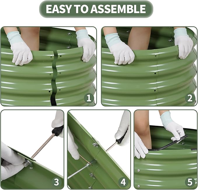 1MORE Galvanized Raised Garden Bed- Planter Garden Boxes Outdoor, Raised Beds for Gardening, 6x2x1.4ft Metal Garden Bed Kit for Vegetables Flower, Planter Raised Bed with Protective Tape & Tools.Green
