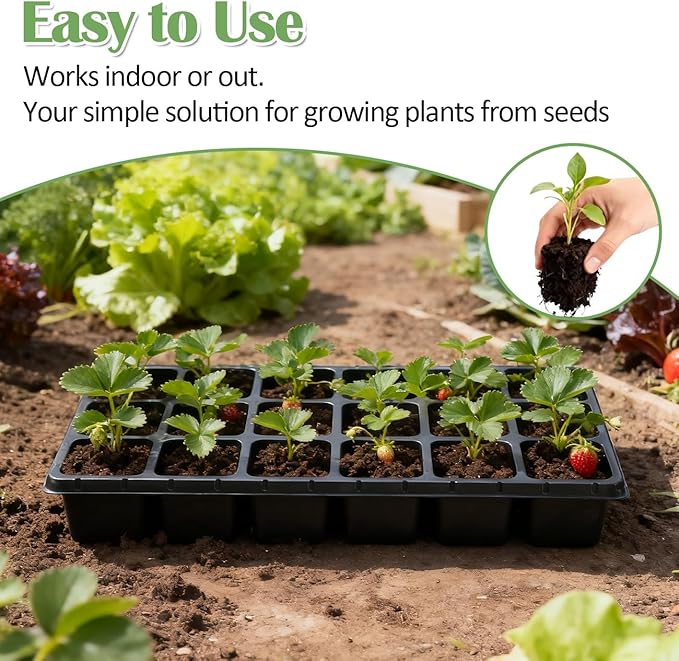 10 Pack 18 Cell Seed Starter Trays - 2.9 "Deep 3 Inch Big Cell Plastic Nursery Trays, 20" x 10", for 1020 Flat Trays Seed Germination, Planting Seedlings & Propagation