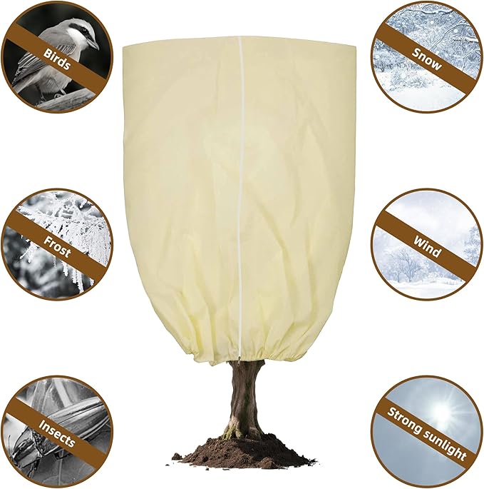 DINGBAI Plant Cover, Plant Protector, 4 Pack 39.3 * 31.8 inch Winter Frost Fabric Blanket, Two-Way with Drawstring for Outdoor Plants, Protects Against Cold Frost and Wind Damage.