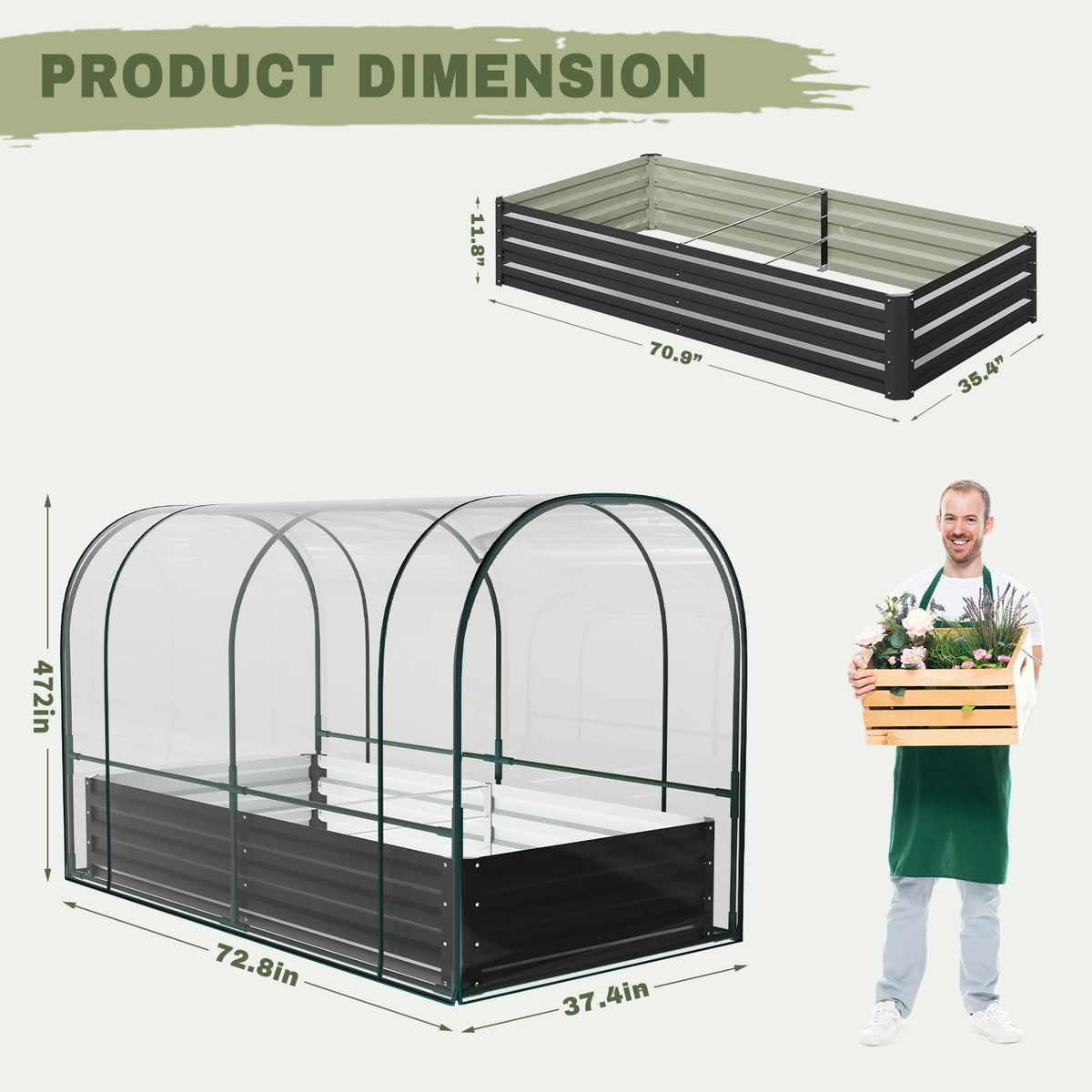 SUNYRISY Outdoor Galvanized Raised Garden Bed with Greenhouse