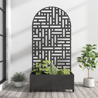Casaphoria Metal Raised Garden Bed with Trellis and Wheels, 72"x35"x16" Arched Planter Box for Climbing Plants, Vegetables & Vines, Features Drainage Holes and Privacy Screen (Black-Helen)