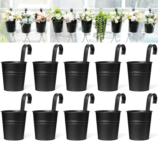 Dahey 5 Inches Small Metal Hanging Flower Pots 10 Pcs Railing Planter Box
