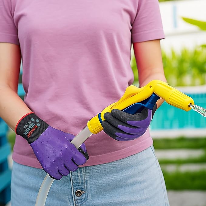 KAYGO Waterproof Work Gloves for Men and Women, Rubber Coated Non-slip Working Gloves for Garden, Outdoor Construction,KG150,Purple,XL