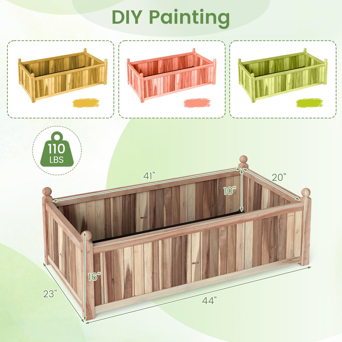 HAPPYGRILL 44”L x 23”W x 16”H Wooden Raised Garden Bed with Liner, Drainage