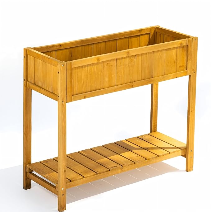Premium Fir Wooden Raised Garden Bed with Four Legs for Backyard and Balcony Gardening,Suitable for Indoor and Outdoor use,Bottom with Storage Rack,35.04''×13''×29.92''