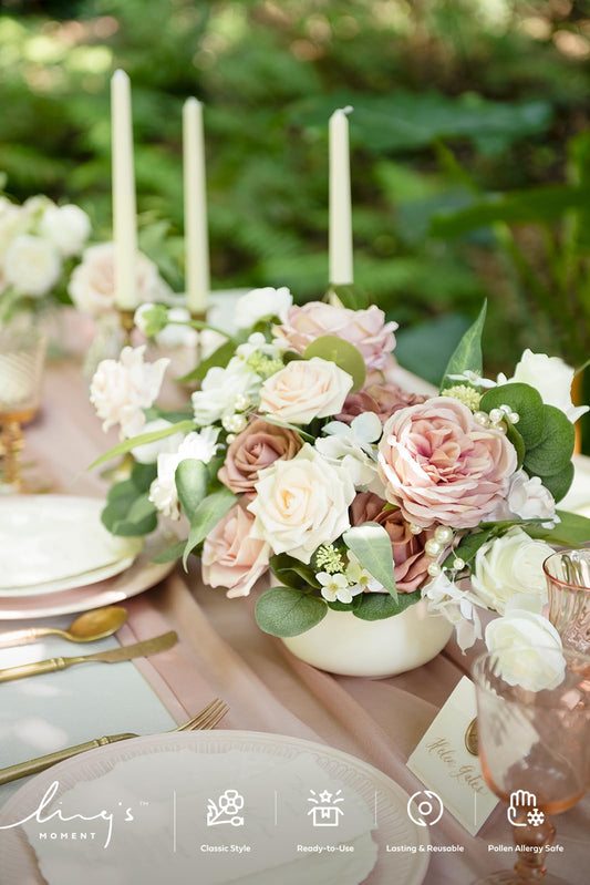 Ling's moment Fake Flowers Box, Dusty Rose & Pale Peach Grand Combo