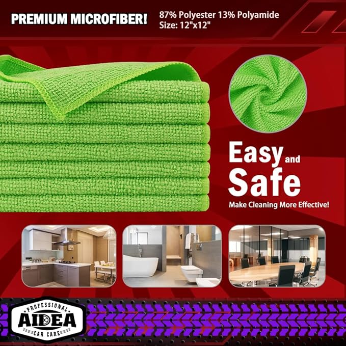 AIDEA Microfiber Cleaning Cloth, 20PK, Microfiber Towels for Cars, Premium All Purpose Car Cloths, Dusting Cloth Cleaning Rags, Absorbent Towels for SUVs, House, Kitchen, Window, 12"×12", Green
