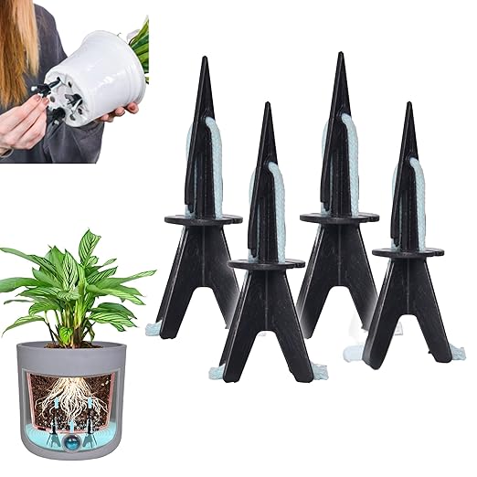GreenShip 4 Pack Self Watering Spikes for Indoor & Outdoor Plants, Automatic Plant Watering Stakes, Patented Wick Spikes, Vacation Use (Small(for Height 4.7"-12" Planter))