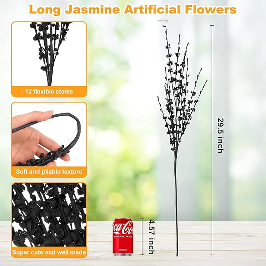 5pcs 29.5" Faux Jasmine Artificial Flowers Tall Black Floral Branches Stem for Home Wedding Vase Filler Anniversary Party DIY Decoration Flowers