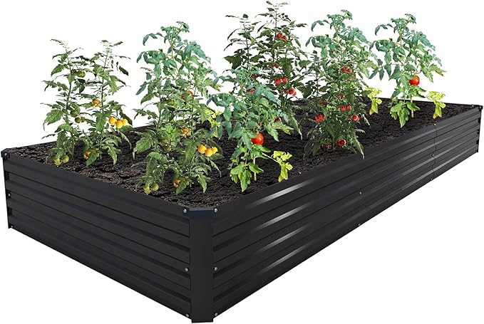 12×4×1FT(2PCS) Galvanized Raised Garden Bed Kit,Metal Planter Boxes,Large Outdoor Planters Garden for Planting Vegetables,Flowers,Herbs -Black