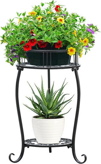 YENGOTH Potted Plant Stand 2 Tier Metal Flower Pot Stand Anti-Rust Heavy Duty Plant Holder Shelf for Home Indoor Outdoor