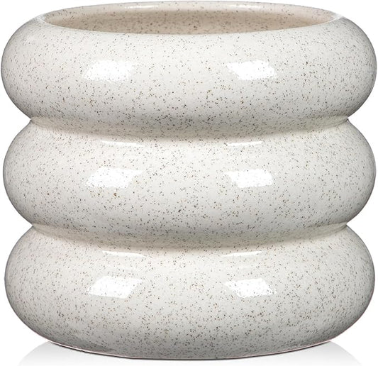 Ceramic Planter Pot, 6 Inch Bubble Planter with Drainage Hole, Large Flower Planter Pots for Indoor Plants Outdoor, Home Office Modern Décor(Creamy White)