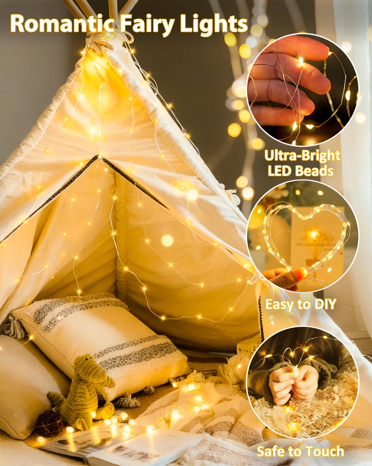 2 Pack 100 LED Fairy Lights Battery Operated with Remote, 33 FT Warm White