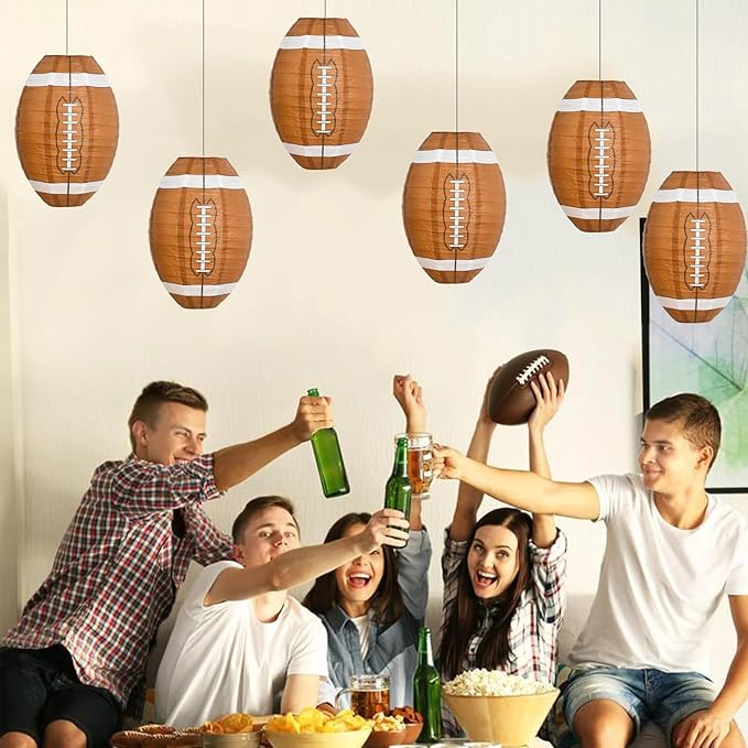 BEISHIDA 12-Inch Football Paper Lanterns Decorative Chinese/Japanese Hanging Round Paper Lanterns Lamp for sports party, Sport Themed Birthday Bar Football Game Party Decoration (6 Packs)