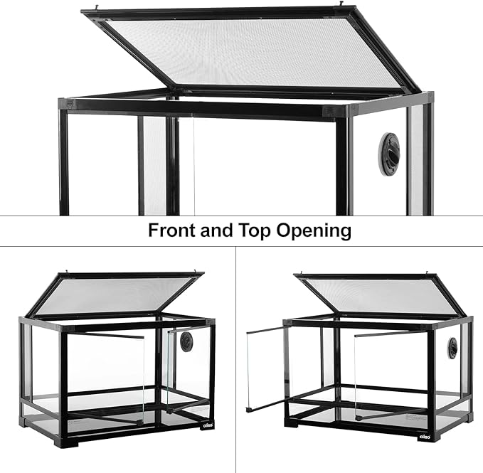 OIIBO Full Vision Glass Reptile Terrarium 27 Gallon, Double Hinge Door with Screen Ventilation Reptile Tank 24"x16"x16" (Knock-Down)