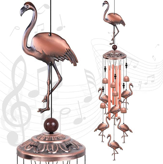 Outdoor Flamingo Wind Chimes Decor Gifts for Mom, Home, Garden, Rooms, Patio, Indoor, Outdoor Flamingo Decoration, Garden Flamingos Wind Catcher, Flamingo Wind Bells, Red Copper Flamingos Wind Chimes