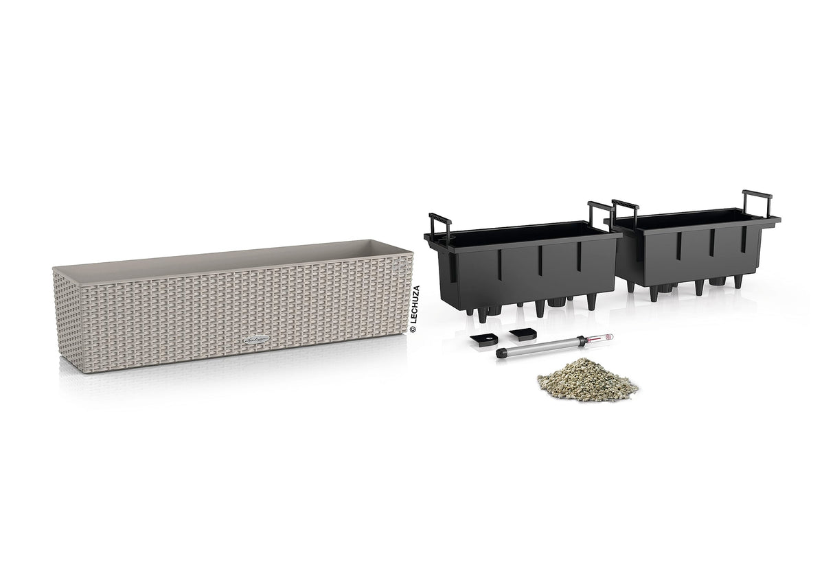 BALCONERA Cottage 80 Sand Brown, Self-Watering Window Box (Railing Planter), H7.5 L31.5 W7.5 in