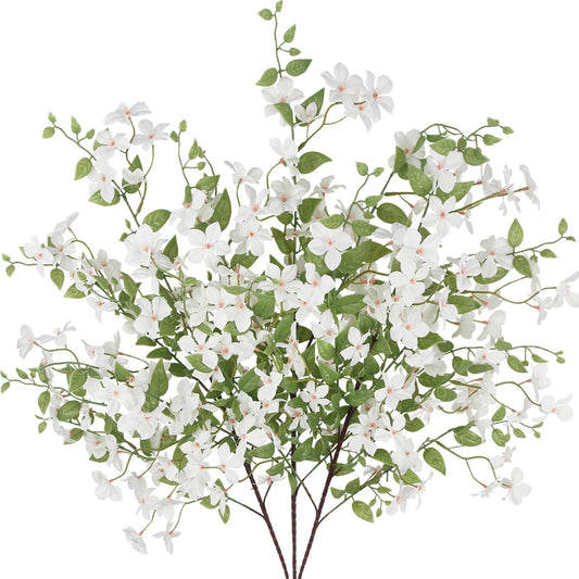 RSSGID 3 Pcs Artificial White Flowers Long Stems Bulk for Tall Vase Babys Breath Artificial Flower 37 Inch Faux Greenery Stems Silk Flowers and Leaves Fake Plants for Home Decor Indoor Wedding