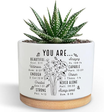 You are Beautiful Succulent Plant Pot, Cute 3.5 Inch Ceramic Pot, Inspirational Christian Desk Windowsill Pots for Small Plants, Cactus Gifts Plant, Religious Planter(No Plants)