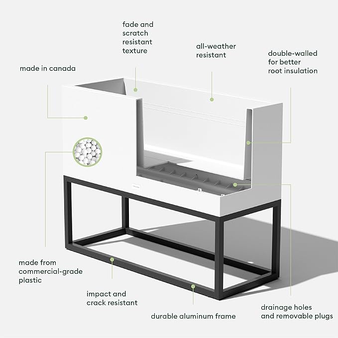 Veradek Block Series Raised Long Box Planter for Patio & Garden | Durable All-Weather Use with Aluminum Stand | Modern Décor for Herbs, Flowers