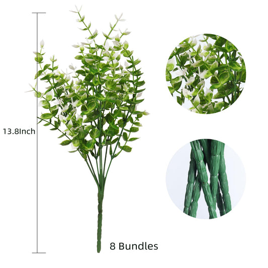 RECUTMS Artificial Faux Plants Flower Outdoor Spring White Eucalyptus Decor