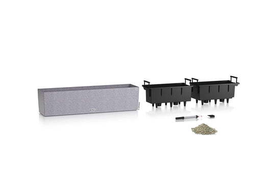 Lechuza BALCONERA Stone 80 Stone Grey, Self-Watering Window Box (Railing Planter), H7.5 L31.1 W7.5 in