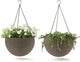 Keter Resin Rattan Set of 2 Round Hanging Planter Baskets for Indoor and Outdoor Plants-Perfect for Porches and Patio Decor, Cappuccino