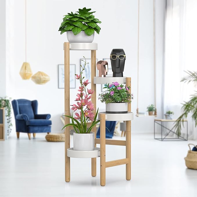 Wisuce Bamboo Plant Stands Indoor, 4 Tier Tall Corner Plant Stand Holder & Plant Display Rack for Outdoor Garden Indoor Home (4 Tier -2)