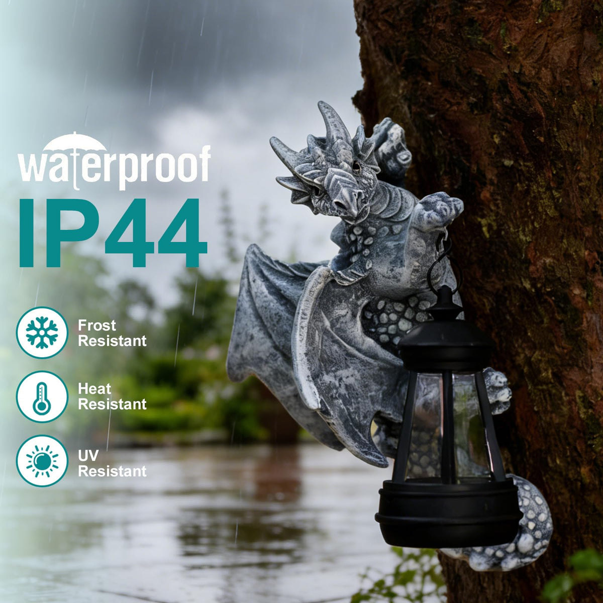 Goodeco Dragon Tree Hugger Solar Lantern Garden Statue