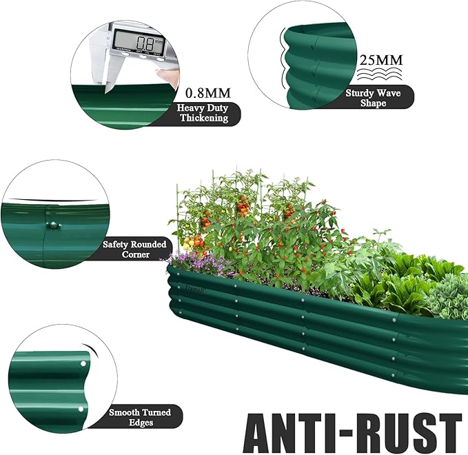 2 Pack 8x3x1FT Galvanized Raised Garden Bed Large Metal Planter Box Kit Elevated Raised Garden Planters for Outdoor Plants, Green