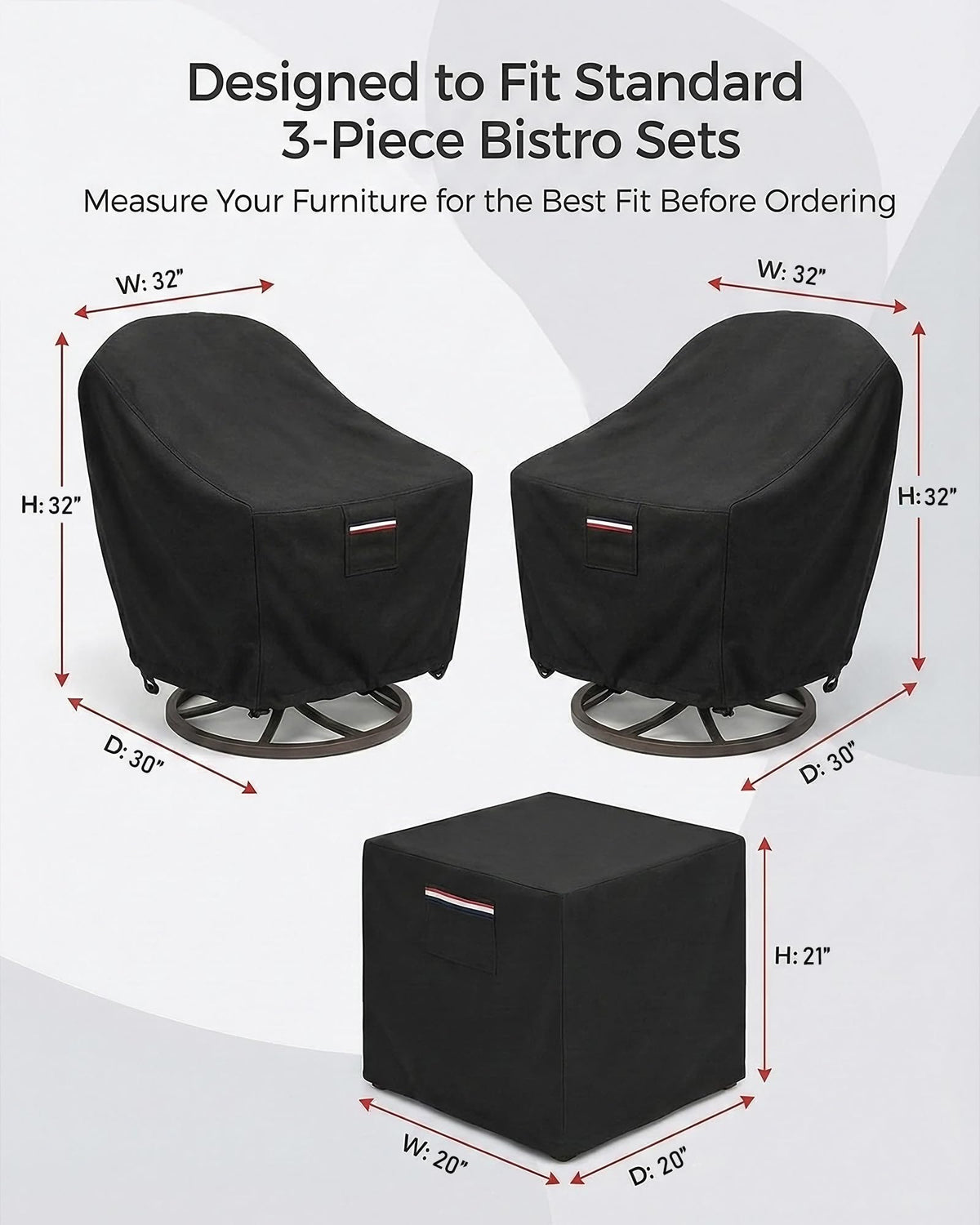 Patio Furniture Covers Set for 3-Piece Bistro Sets, Heavy-Duty 600D Waterproof Outdoor Furniture Covers for 2 Chairs & Coffee Table, UV Resistant, All-Season Protection for Patio, Porch Backyard,Black