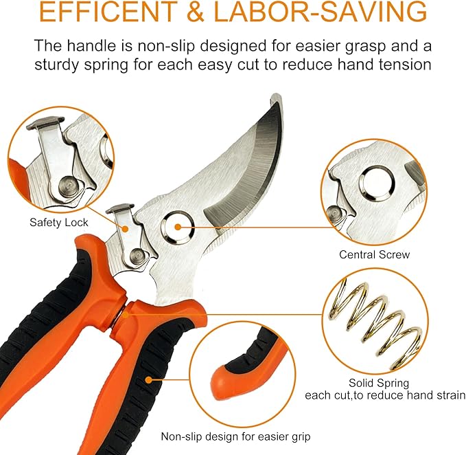 Pruning Shears, 5 Pack Garden Shears with Gardening gloves, Clippers Handheld, Stainless Steel Garden Snips, Lengnoyp Pruners for Gardening