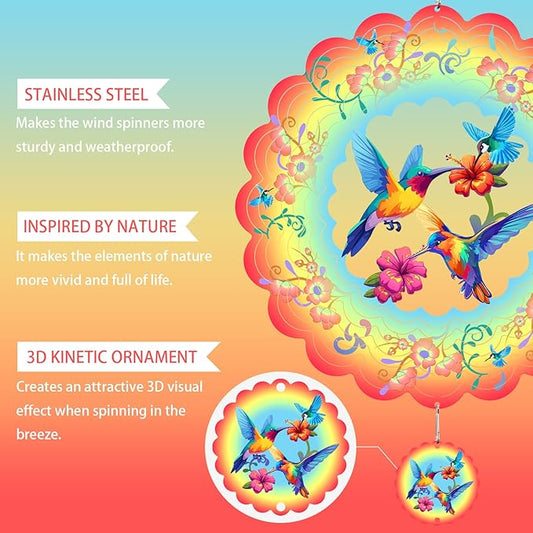 Hummingbirds Metal Wind Spinners Hummingbird Gifts for Mom Women Grandma,12inch Hanging Wind Spinner for Outdoor&Indoor Decor Wind Kinetic Ornament for Yard Garden Decoration