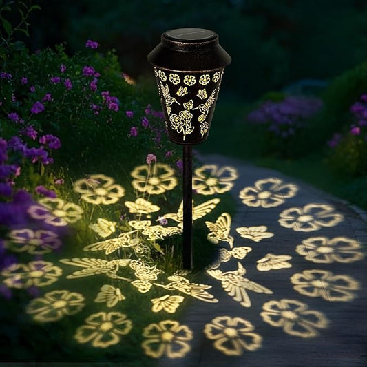 Solar Pathway Lights, Hummingbird Metal Copper Lantern for Garden, Patio, Lawn, Walkway, Outdoor Waterproof Landscape Lighting Decorative, Ideal Gifts for Women, Mom, Grandma