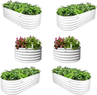 A ANLEOLIFE 6-Pack 4X4X1.5ft & 6X2X1.5ft Deep Root Galvanized Raised Garden Beds Outdoor for Planting Vegetables Flowers Herb, Antique White