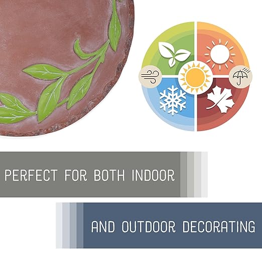 NAT & Jules Floral Laurel Wreath Leaves Pattern Dimensional Indoor Outdoor 12 inch Round Cast Resin Decorative Garden Stepping Stone, Patio, Walkway Sculpture Yard Art, Green