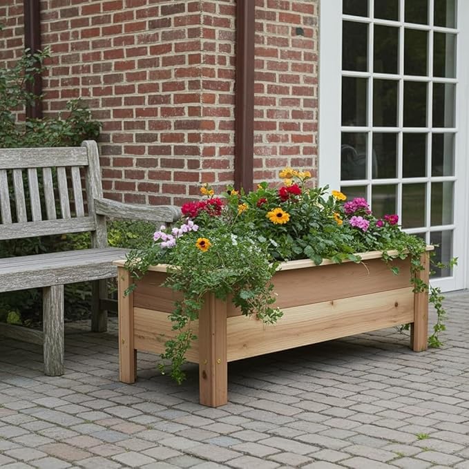 Cedar Raised Garden Bed Planter Box with Legs – Heavy Duty Outdoor Wooden Planter for Vegetables & Flowers, No Bending Elevated Design, Custom Size, Handmade in USA (60in x 15.5in x 16in)