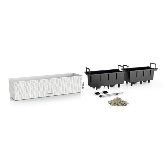 Lechuza BALCONERA Cottage 80 White, Self-Watering Window Box (Railing Planter), H7.5 L31.5 W7.5 in